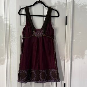 Free People Bead Tie Boho Babydoll Tunic Crochet Indie Hippie Top Dress Sz 2